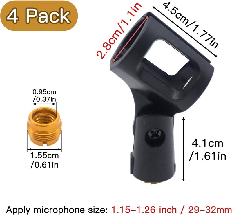 Cheerock 4Pcs Adjustable Rubber Microphone Holder Clips, Flexible Handheld Mic Stand Accessories, Shockproof Design with 29-32mm Inner Diameter Range, Black - Image 2